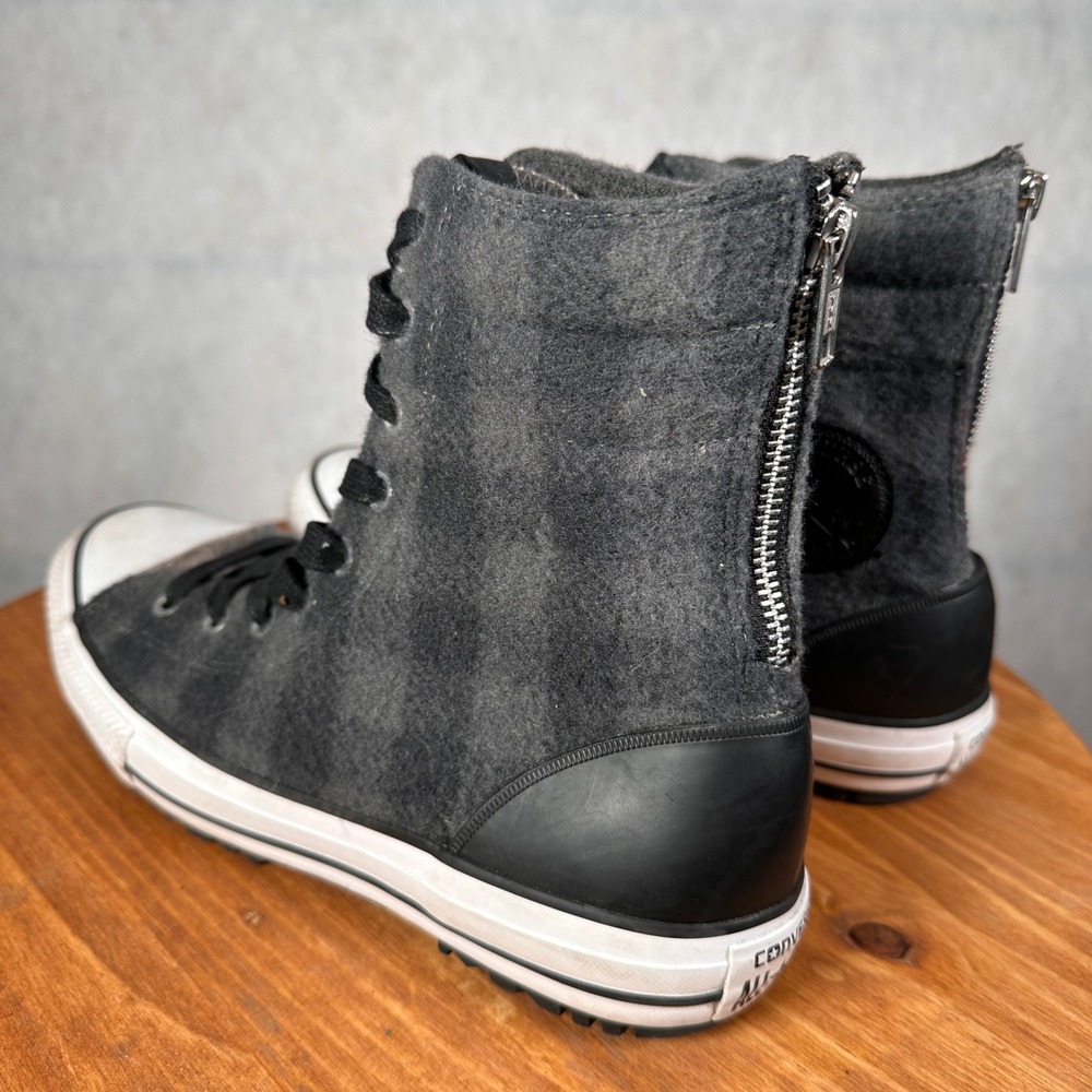 Converse Woolrich Chuck Taylor Boots Women 9.5 Grey Wool Good 549686C Back Zip - Picture 7 of 13